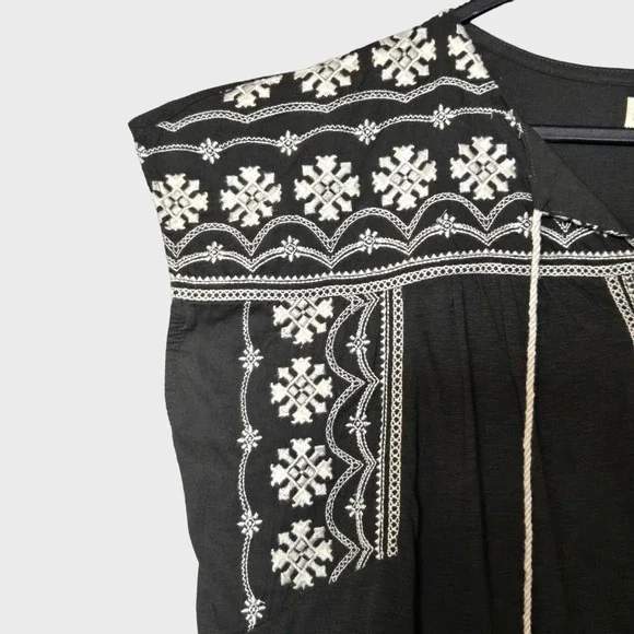 Lucky Brand Embroidered Boho Peasant Blouse Dark Gray XL Festival Summer NWT - Picture 6 of 11